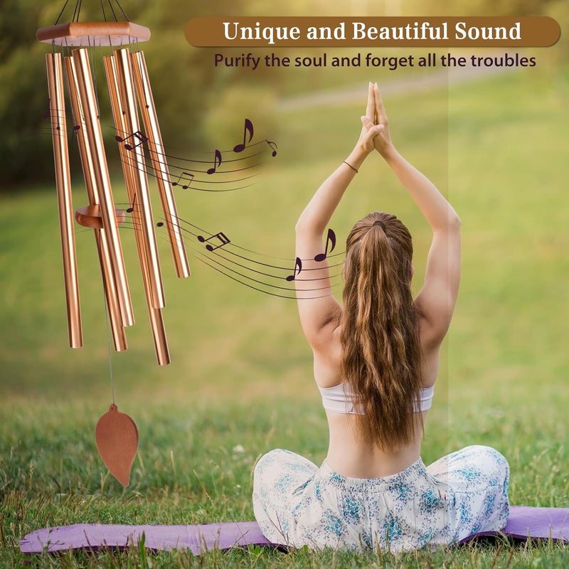 TESECU Sympathy Wind Chimes for Outside Deep Tone, Memorial Loss of a Loved, Large Wind Chimes with 6 Thicken Tubes & Hook, Outdoor Gifts Mother, Garden Decor (45IN Gold) - Image 2